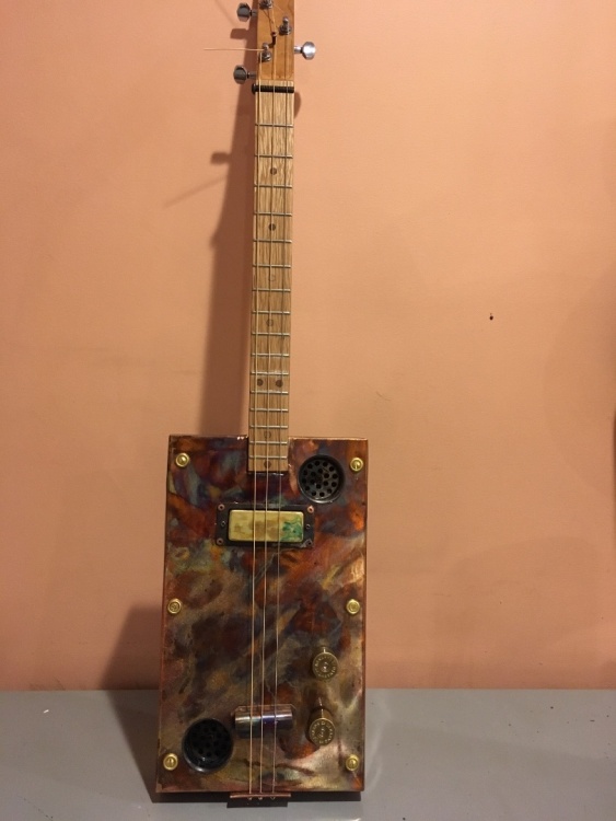 Three string guitar In Progress and Finished Work